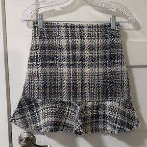 Francesca’s Plaid Peplum Ruffle Hem Knit Mini Skirt size XS